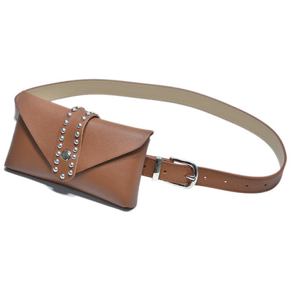 Three-dimensional rivet inlaid bag belt