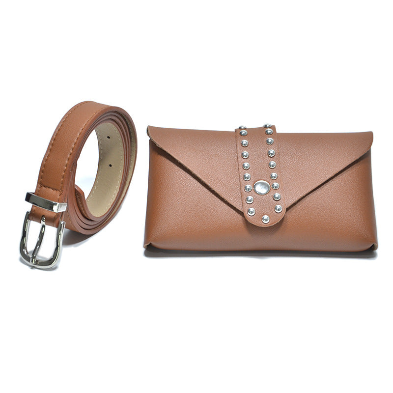 Three-dimensional rivet inlaid bag belt