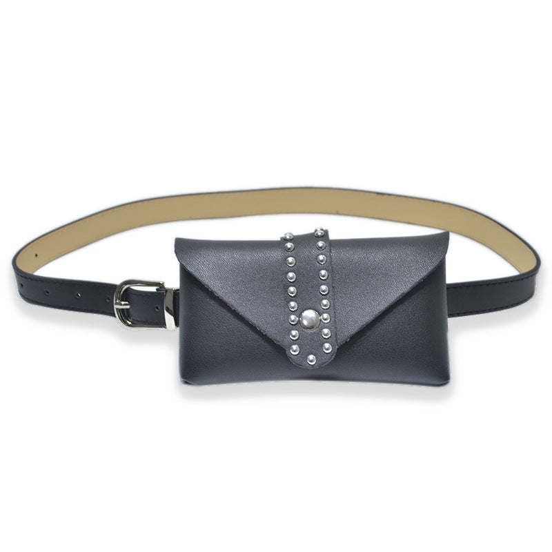 Three-dimensional rivet inlaid bag belt