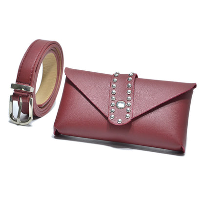 Three-dimensional rivet inlaid bag belt