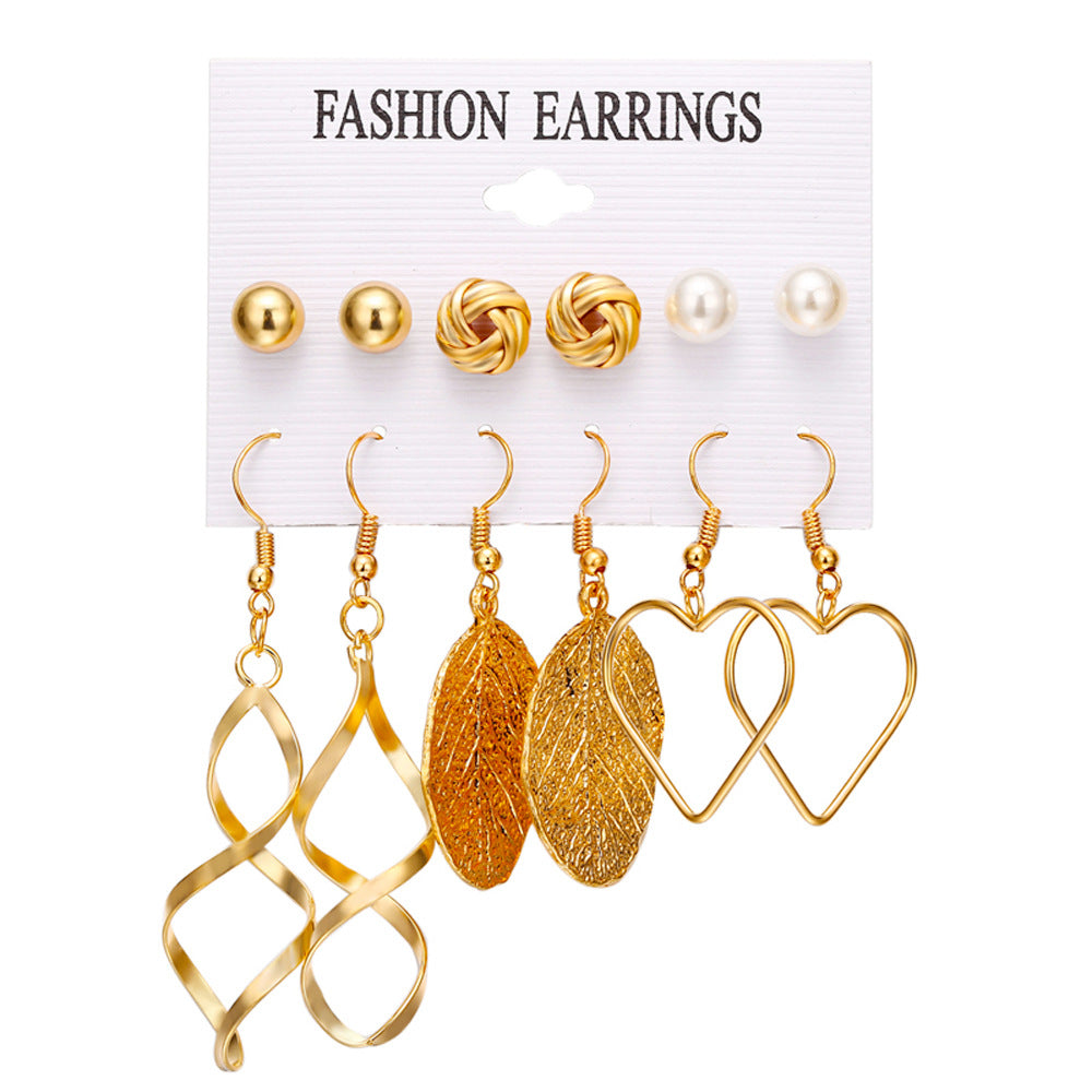 Pearl tassel earrings 6-piece set