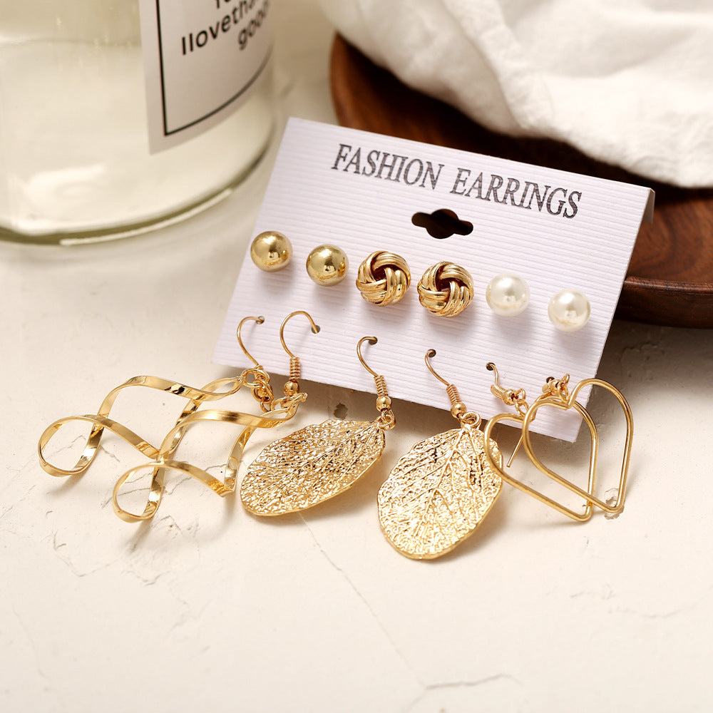 Pearl tassel earrings 6-piece set