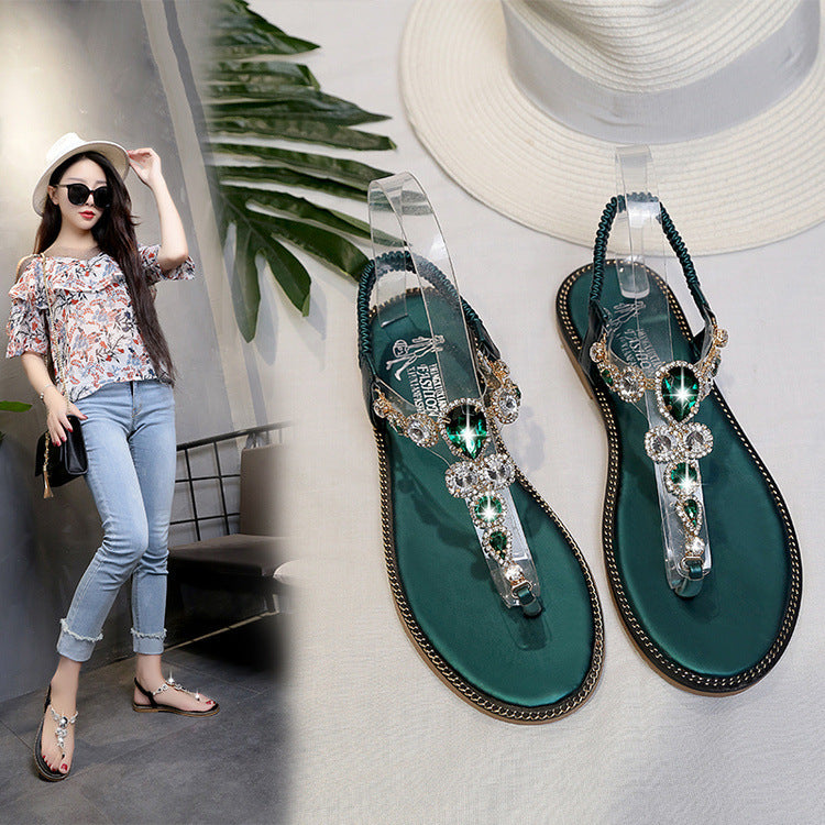 Korean version of casual sandals rhinestones