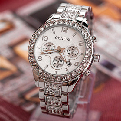 Geneva diamond-encrusted local tyrant gold steel belt watch men