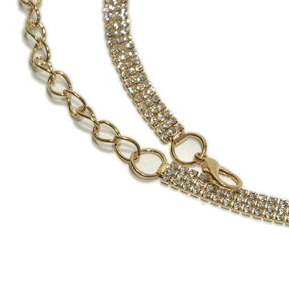 Three rows of rhinestone metal decorative waist chain