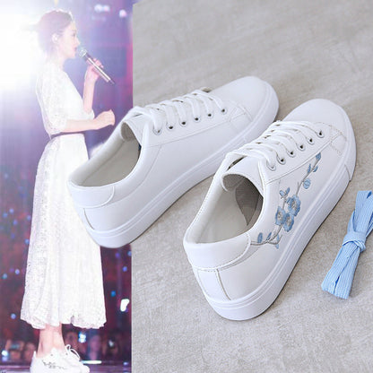 Embroidery white shoes women