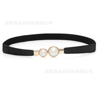 Belt double bead inlay trendy black and white