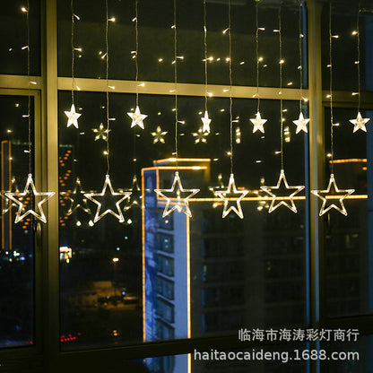 Cadena de luces de escena para acampar al aire libre, luz de estrella y luna 