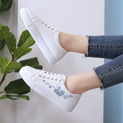 Embroidery white shoes women