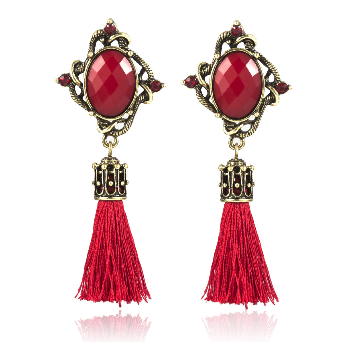 Gemstone tassel long earrings