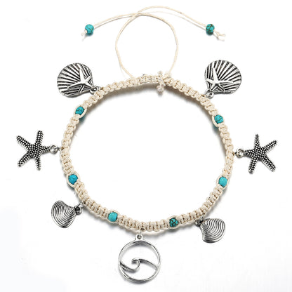 Shell Pendant Inlaid Turquoise Anklet