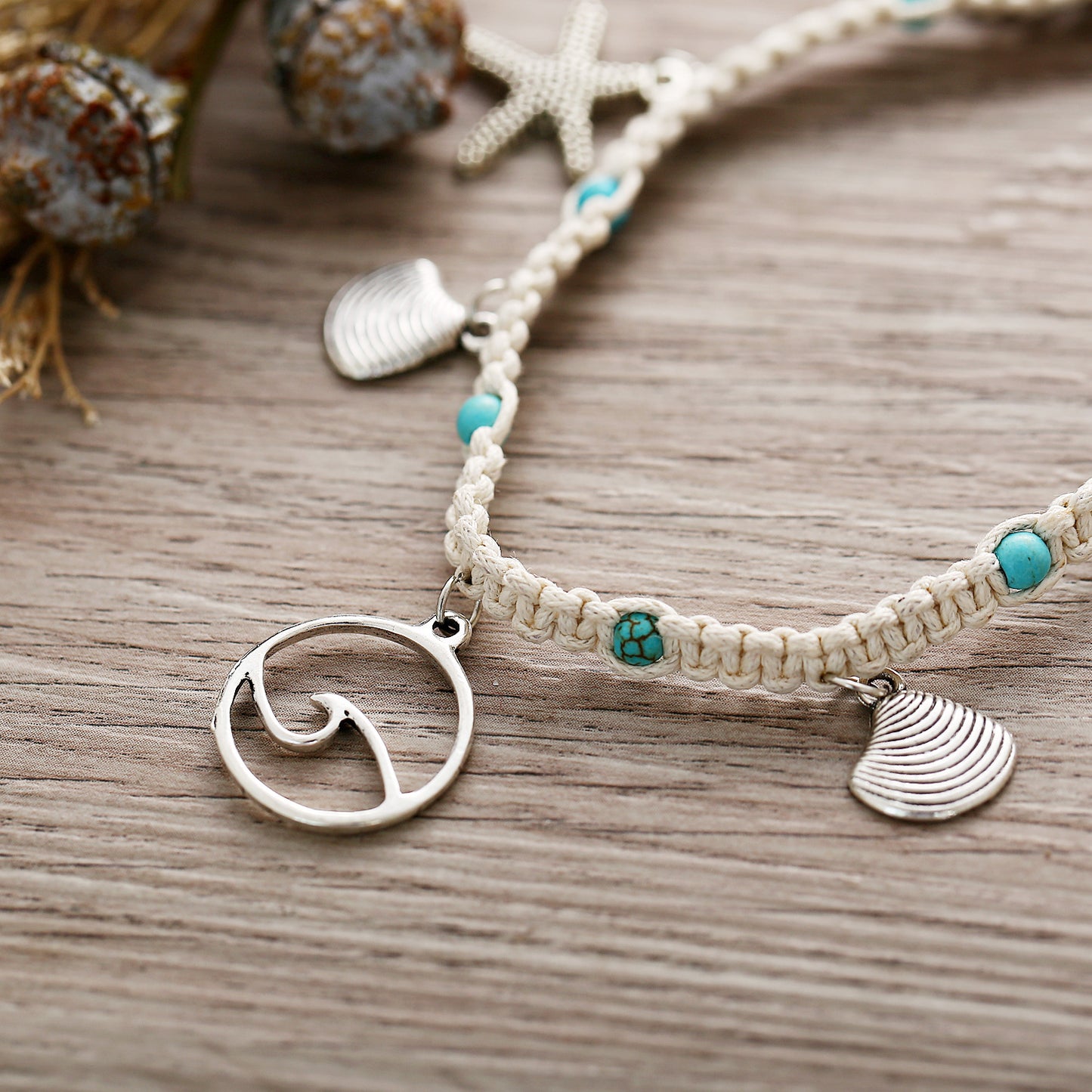 Shell Pendant Inlaid Turquoise Anklet