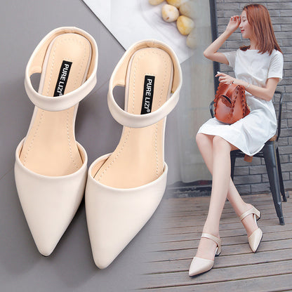 Medium heel cool slippers female pointed head