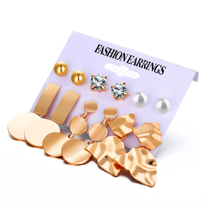 6-piece set of irregular geometric gold earrings