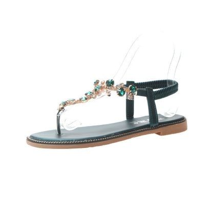 Roman women's sandals flat-toed rhinestones