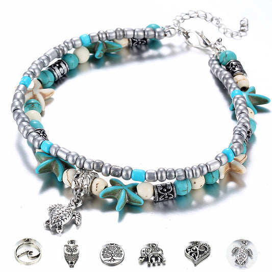 Conch and starfish rice beads anklet bracelet