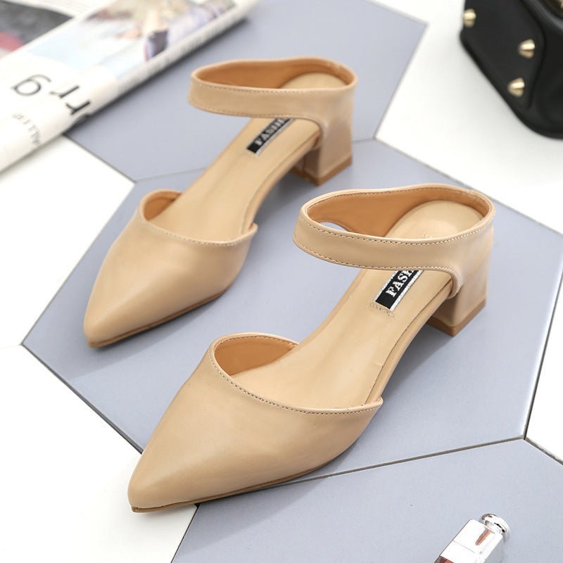 Medium heel cool slippers female pointed head