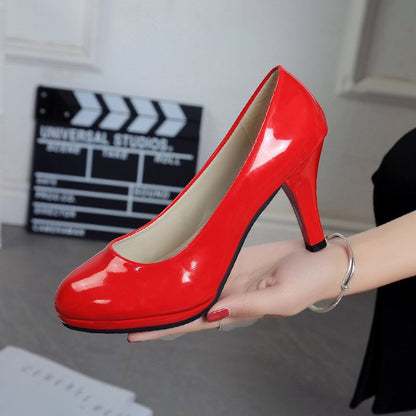 Round head 8cm women's shoes red