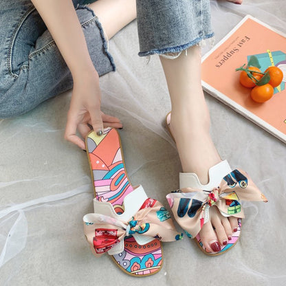 Colorful ribbon bow slippers