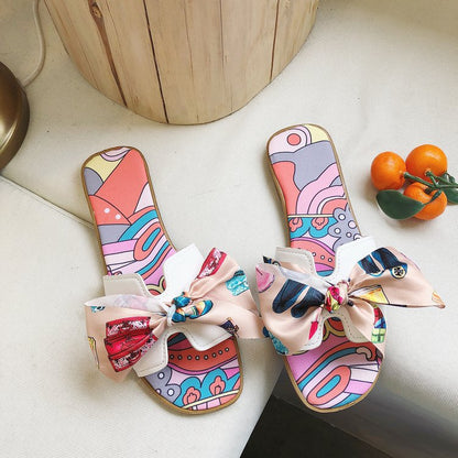 Colorful ribbon bow slippers