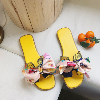 Colorful ribbon bow slippers