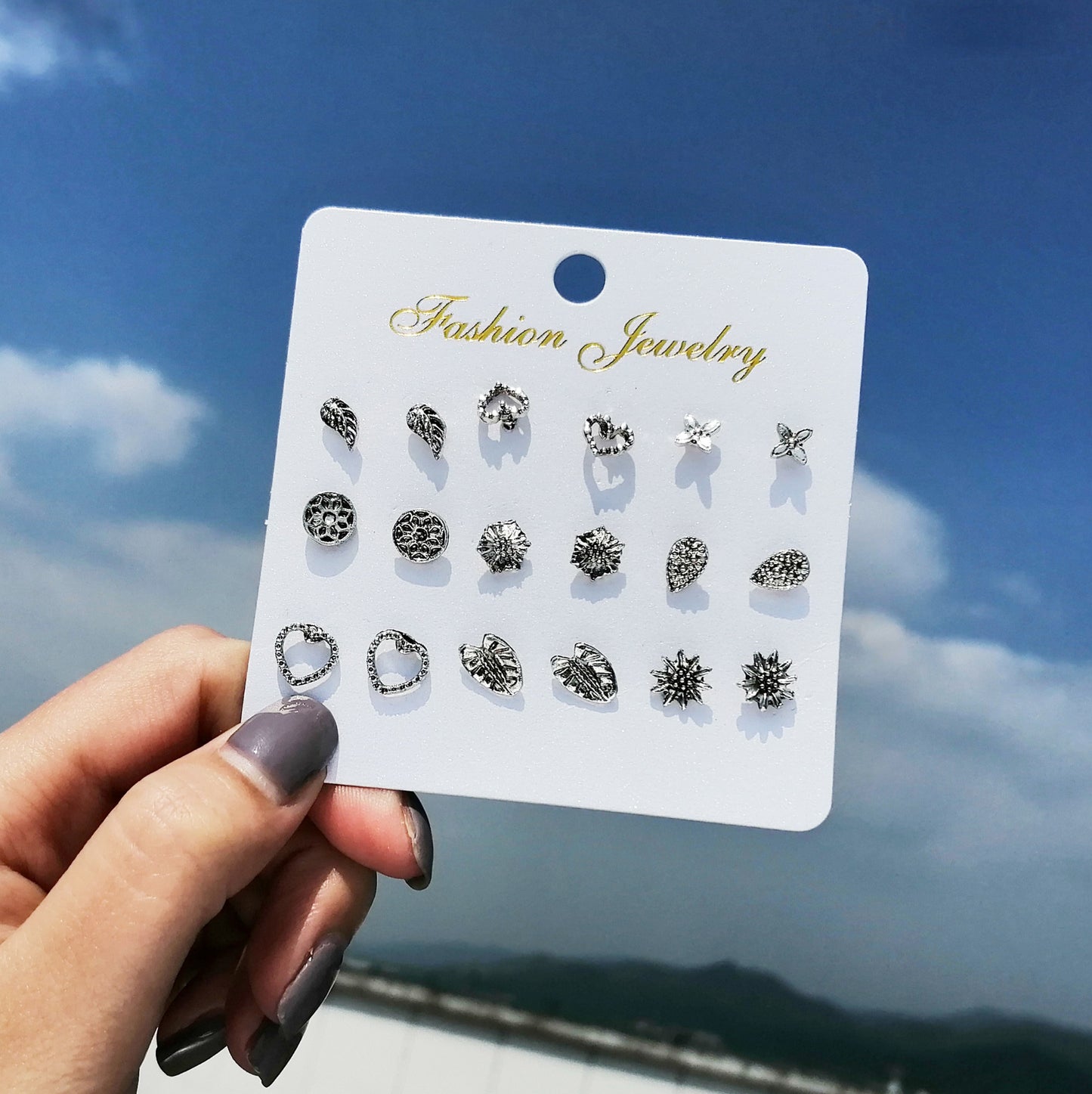 Crown flower English letter earrings set 10 pieces