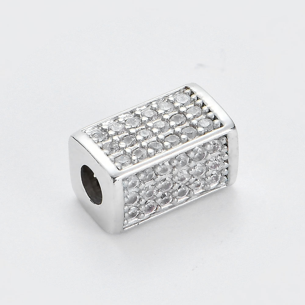 Copper micro-inlaid zircon rectangular tube beads DIY