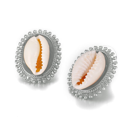 Gold-tone shell stud earrings