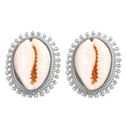 Gold-tone shell stud earrings