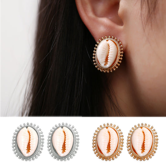 Gold-tone shell stud earrings