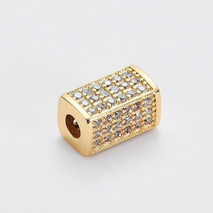 Copper micro-inlaid zircon rectangular tube beads DIY