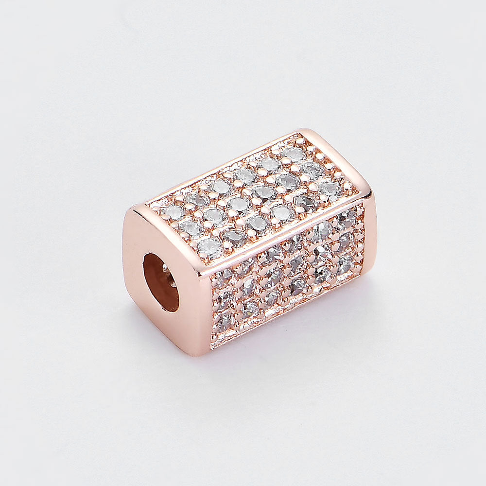 Copper micro-inlaid zircon rectangular tube beads DIY