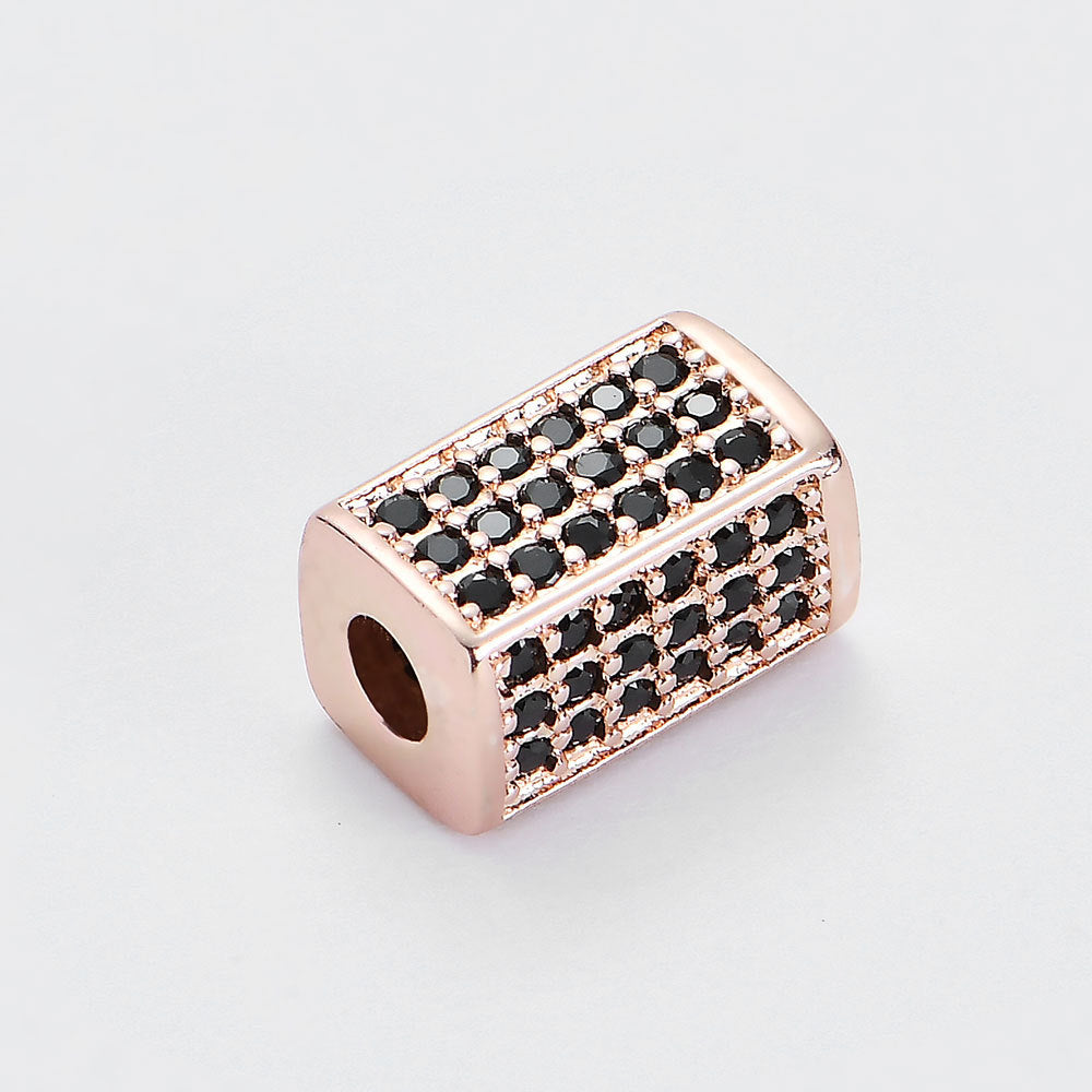 Copper micro-inlaid zircon rectangular tube beads DIY