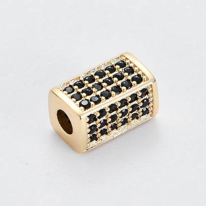 Copper micro-inlaid zircon rectangular tube beads DIY