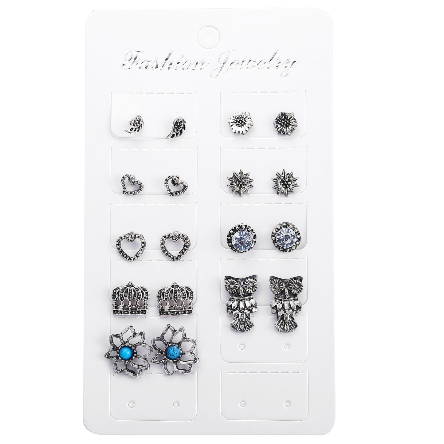 Crown flower English letter earrings set 10 pieces