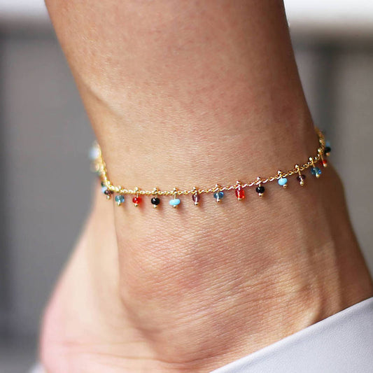 Rainbow Glass Bead Anklet