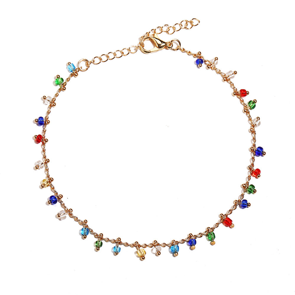 Rainbow Glass Bead Anklet