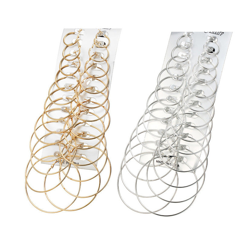 Punk style 12 pairs of metal large hoop earrings