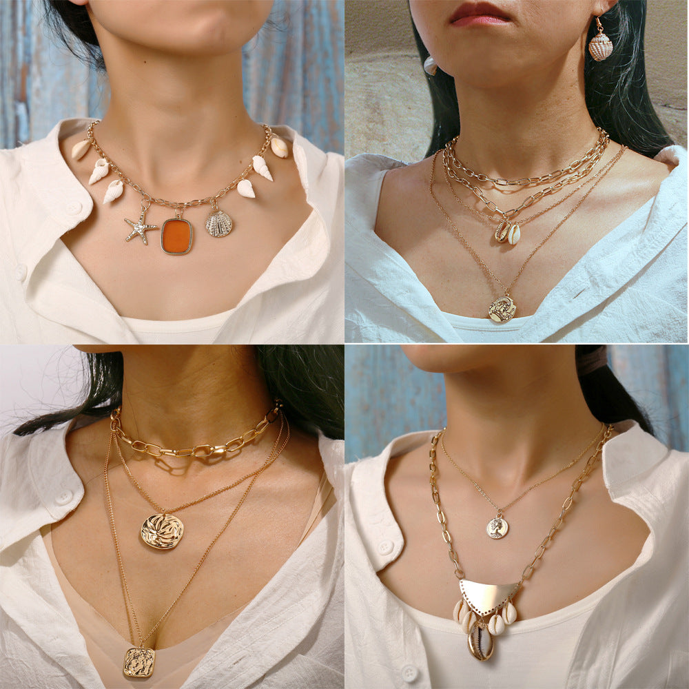 Irregular head seal double-layer necklace