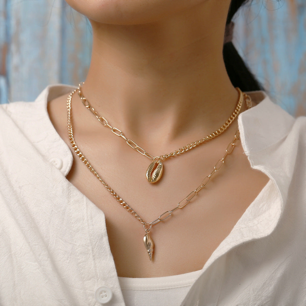 Irregular head seal double-layer necklace