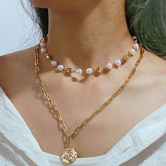 Irregular head seal double-layer necklace