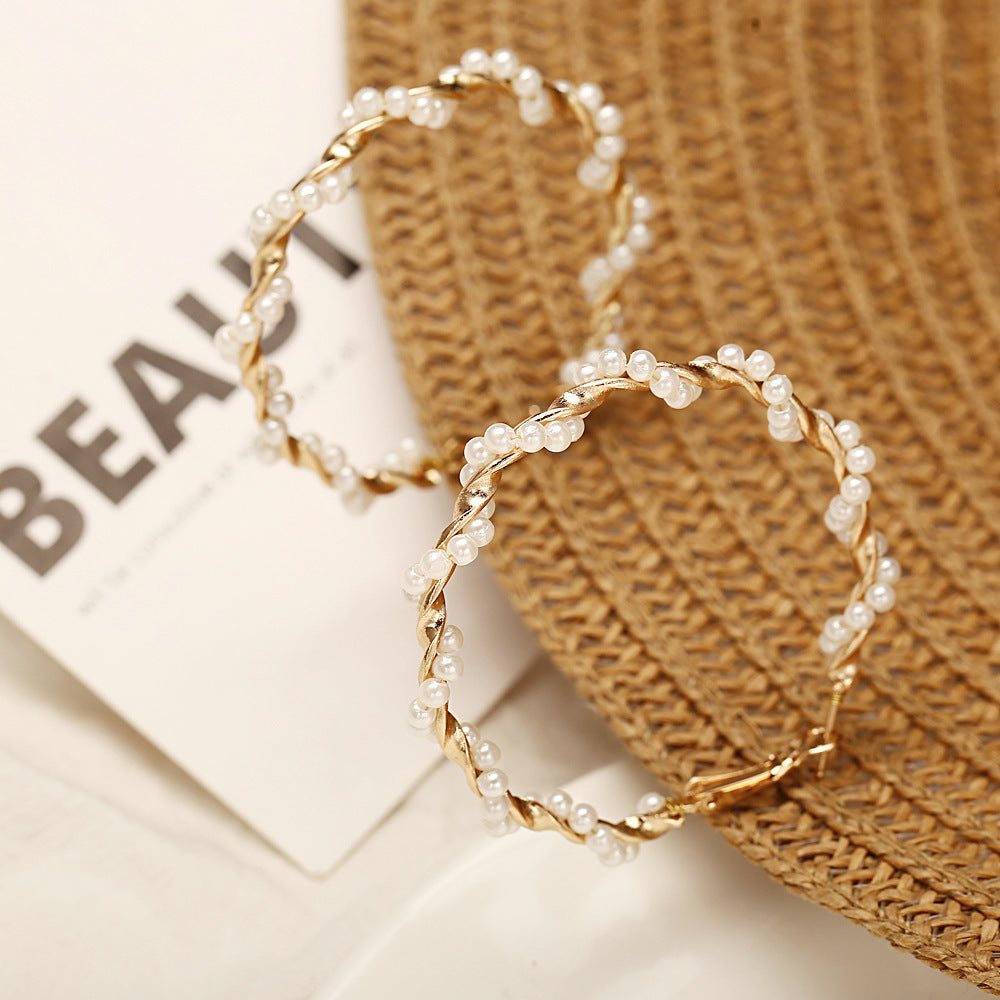 Wrap Pearl Large Hoop Earrings