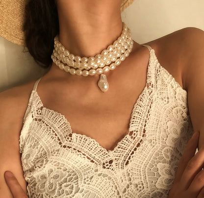 Multi-layer special-shaped pearl rice bead necklace