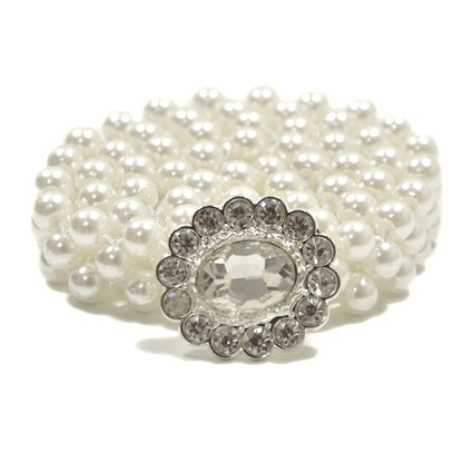 Three-row elastic pearl waist chain