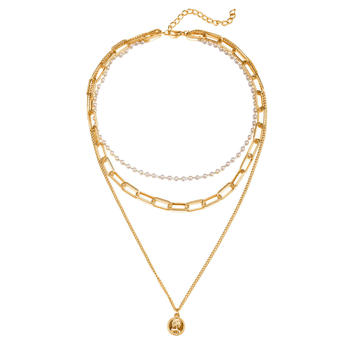 Portrait Pearl Chain Multi-layer Necklace