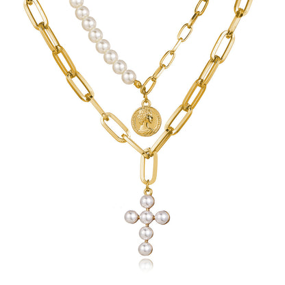 Women's Seal Inlaid Faux Pearl Sweater Necklace