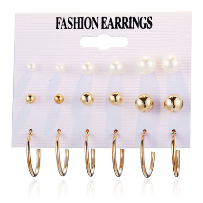 Vintage pearl open circle earrings set of 9 pairs