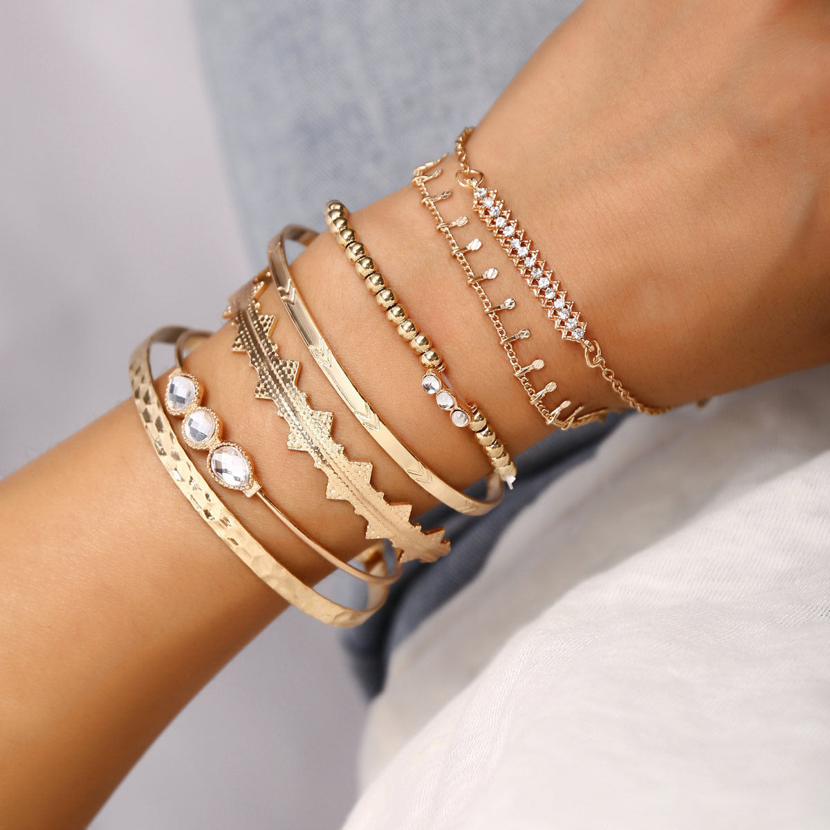 Metal style diamond bracelet set 7 pieces