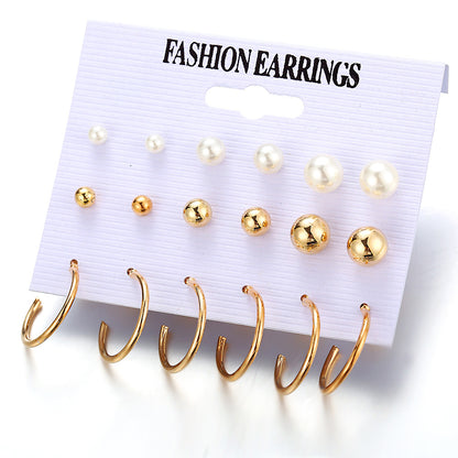 Vintage pearl open circle earrings set of 9 pairs