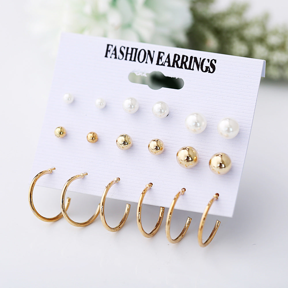 Vintage pearl open circle earrings set of 9 pairs